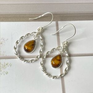 925 Sterling Silver natural Tigers Eye dangle earrings!! BOHO beauty